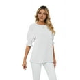 thumbnail image 1 of Blouses for Women Dressy Casual 1/2 Length Sleeve Womens Tops with Smocked Cuffs White S, 1 of 7