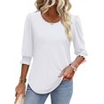 thumbnail image 1 of Blouses for Women Dressy Casual 3/4 Length Sleeve Womens Tops with Smocked Cuffs White S, 1 of 7