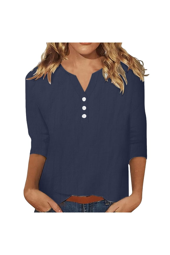 Blouses for Women Dressy Casual 3/4 Sleeve Printed Crewneck Tunic Shirts Loose Comfy Three Quarter Sleeve Blouses