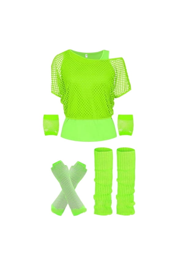Blouses for Women Dressy Casual 80s T Shirts Neon Fishnet Mesh Top Off Shoulder Tops for Womens Tunic Tops M-XL