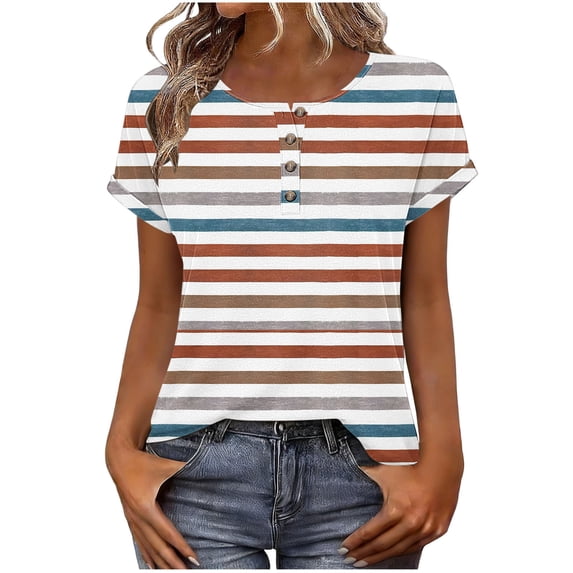 Blouses for Women Dressy Casual Crew Neck Short Sleeve Tops Summer Casual Cute Loose Fit Button Shirts