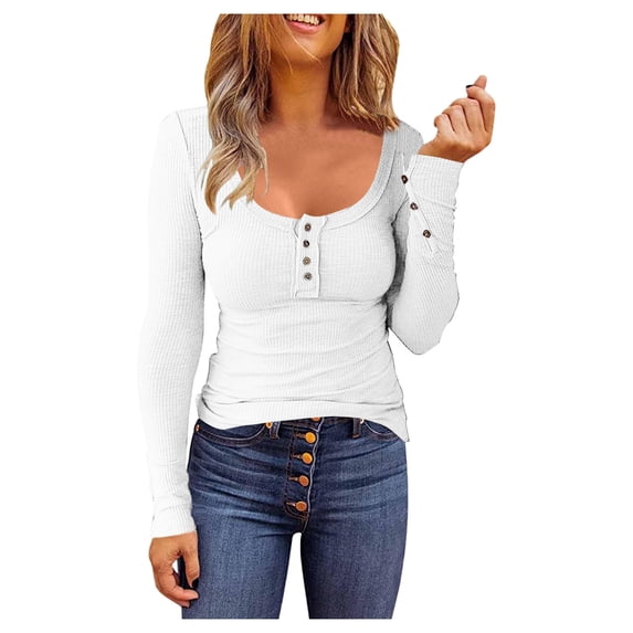Blouses for Women Dressy Casual Fall Casual Long Sleeve Lace Scoop Neck Button Down Refreshing Breathable Resistant Daily White Workout Tops Sizes S