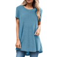 thumbnail image 1 of Blouses for Women Dressy Casual Fashion Plus Size Round Neckline Short Sleeve Crew Neck Refreshing Breathable Resistant Daily Blue T-Shirts Sizes L, 1 of 4