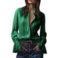 thumbnail image 1 of Blouses for Women Dressy Casual Long Sleeve Button Down Shirts Vintage Spring Fall Blouses Long Sleeve Tops Green L, 1 of 7