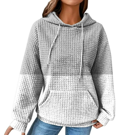 Blouses for Women Dressy Casual Long Sleeve Fall Comfy Hooded Puff One Shoulder with Pocket Graphic Hoodie Cotton Hoodies Sweatshirts(Grey,S)