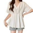 thumbnail image 1 of Blouses for Women Dressy Casual Oversize Short Sleeve V Neck T Shirts Ruffle Summer Tunics 2025 Womens Clothes, 1 of 5
