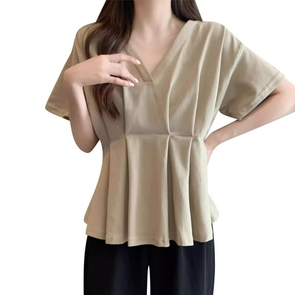 Blouses for Women Dressy Casual Oversize Short Sleeve V Neck T Shirts Ruffle Summer Tunics 2025 Womens Clothes