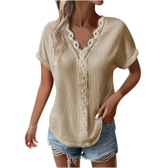 Blouses for Women Dressy Casual Petal Short Sleeve Business Work Tops Ladies Lace V Neck Summer Trendy Shirts