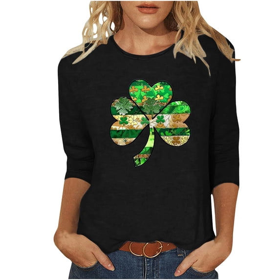 Blouses for Women Dressy Casual,Saint Patricks Day for Women Shamrock 3/4 Sleeve Shirt Funny Irish Graphic Tee Spring Party Tops