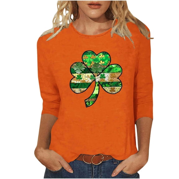 Saint Patricks Day for Women Shamrock 3/4 Sleeve Shirt Funny Irish Graphic Tee Spring Party Tops