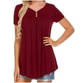 thumbnail image 1 of Blouses for Women Dressy Casual Short Sleeve Tunic Top Button V-Neck Pleated Dailywear Summer Tops, 1 of 6