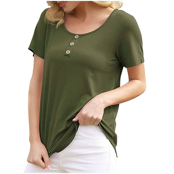 Blouses for Women Dressy Casual Short Sleeve Tunic Top Button V-Neck Pleated Dailywear Summer Tops