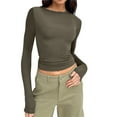 thumbnail image 1 of Blouses for Women Dressy Casual Slim Long Sleeve Round Neckline Crop Basic Solid Tight Slim Fit Cropped Workout Yoga Tank Tops Sizes L, 1 of 5