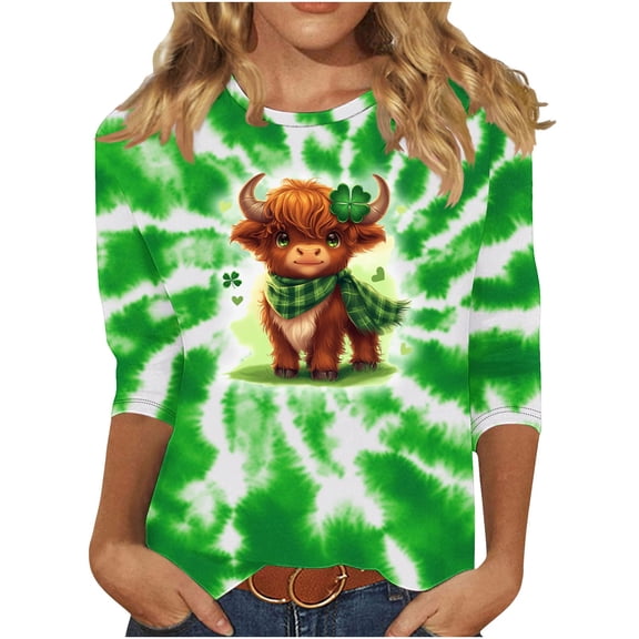 Blouses for Women Dressy Casual,St Patricks Day Shirt for Women Irish Shamrock Shirt 3/4 Sleeve Crew Neck Tshirts Casual Funny Graphic Holiday Tops