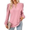 thumbnail image 1 of Blouses for Women Dressy Casual V-Neck Long Sleeve Womens Tops with Puff Sleeves Pink Xl, 1 of 8