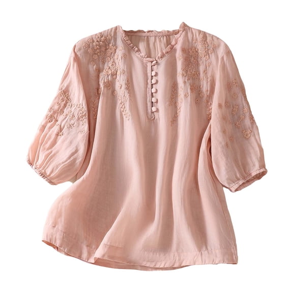 Blouses for Women Dressy Casual Weekday Embroidered V Neck Tunic Top with A Loose Fit for Office Hours And Casual Evenings Tops for Women