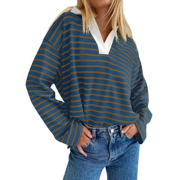 Blouses for Women Dressy Casual Women's Casual Color Blocked V Neck Long Sleeved Sweatshirt Pullover Casual Top
