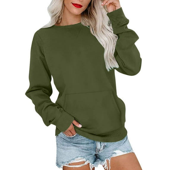 Blouses for Women Dressy Casual Women's Fashion Sweatshirt Round Neck Long Sleeve Solid Color Casual Loose Pullover Sweatshirt Sweater