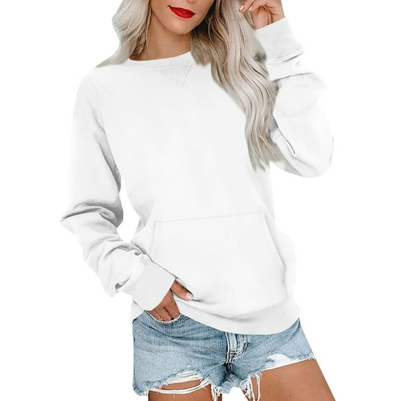 Blouses for Women Dressy Casual Women's Fashion Sweatshirt Round Neck Long Sleeve Solid Color Casual Loose Pullover Sweatshirt Sweater
