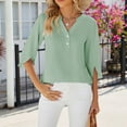 thumbnail image 1 of Blouses for Women Dressy Casual Women's New Summer Mid-sleeve Solid Color V-neck Button Top, 1 of 4