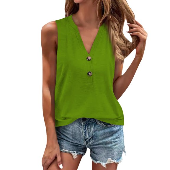 Blouses for Women Dressy Casual Women's Shirt Button Vintage Print Sleeveless Casual Basic Top Pullover