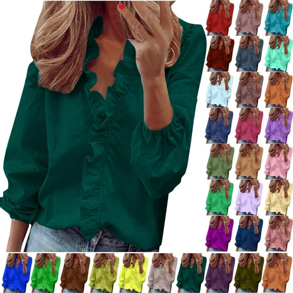 Blouses for Women Dressy Casual Womens Tops Long Sleeve Shirts for Women Blouses V-Neck Tops Loose Plus Size Women Clothing