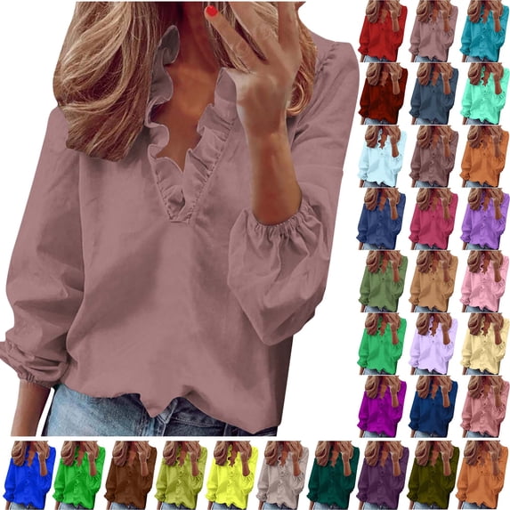 Blouses for Women Dressy Casual Womens Tops Long Sleeve Shirts for Women Blouses V-Neck Tops Loose Plus Size Women Clothing