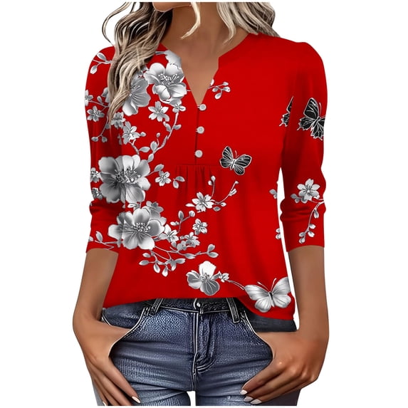 Blouses for Women Dressy Elegant,Women's Shirts Lightweight 2026 Spring Summer Fashion 3/4 Length Sleeve Tops Business Casual Blouses Western Outfits