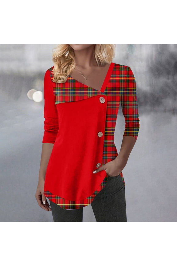 Blouses for Women Fashion Casual Checkered Printed Shirt Long Sleeve Buttons Stylish Casual Blouse Tops