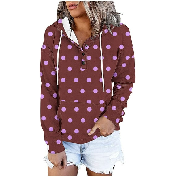 Blouses for Women Fashion,T-Shirts for Women,Casual Printed Blouses Button Pocket T-Shirt Long Sleeved Hooded,Blouses for Women Casual