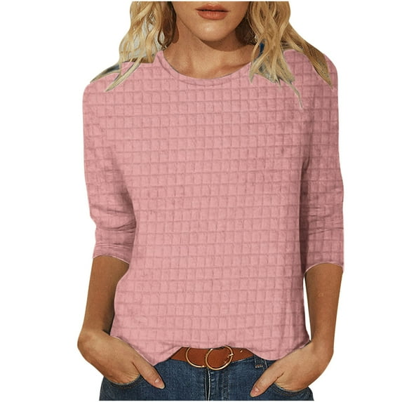 Blouses for Women,Blouses for Women Fashion,Women'S Fashion Solid Loose T-Shirt Mid-Length 3/4 Sleeves Blouse Round Neck Casual,T-Shirts for Women