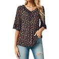 thumbnail image 1 of Blouses for Women Floral Print V Neck Ruffle 3/4 Short Sleeve Shirts Casual Summer Tops for Womens Clothes Casual Loose T Shirts Fashion Out Tee, 1 of 7