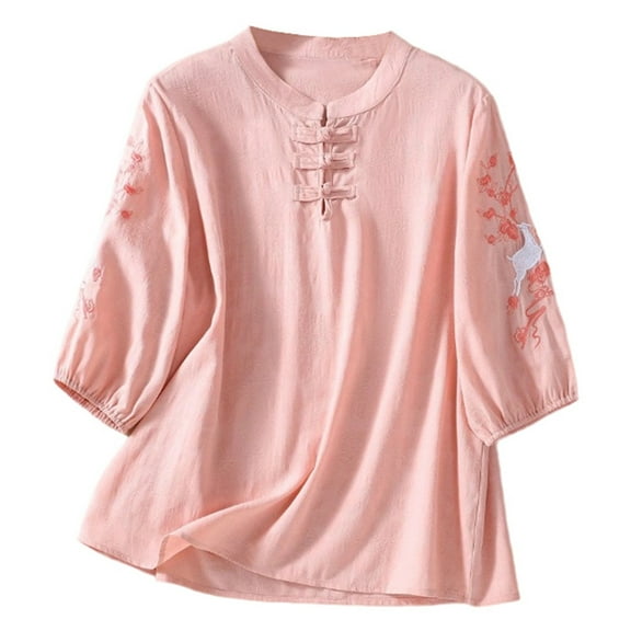 Blouses for Women Half Sleeve Crew Neck Casual Solid Color Shirts Trendy Spring Basic Tee