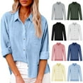 thumbnail image 1 of Blouses for Women Lapel Collared Dressy Fashion Work Shirts 3/4 Sleeve Spring Button Down Solid Color Business Tops, 1 of 5