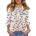 thumbnail image 1 of SOMER Women Blouses Dressy Casual 3/4 Sleeve Tops Print Crew Neck Pleated Shirts for Going Out,2025 Fall, 1 of 5