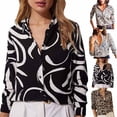 thumbnail image 1 of Blouses for Women Long Sleeve Lapel Collared Graphic Print Button Down Spring Shirts Dressy Casual Work Business Tops, 1 of 6