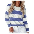 thumbnail image 1 of Blouses for Women Novelty Trendy Striped Color Block Long Sleeved Crew Neck Tunics Stretch Comfy Relaxed Fit 2025 Basic Tees, 1 of 5