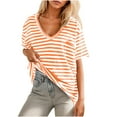 thumbnail image 1 of Blouses for Women Oversized Striped Short Sleeve V Neck Tee Shirt Casual Loose Drop Shoulder Summer Top, 1 of 9