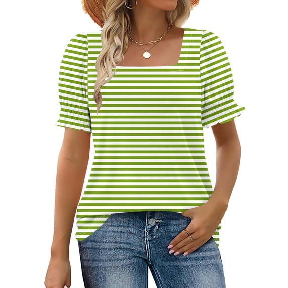 Blouses for Women Pleated Short Sleeve Tunic Tops Dressy Casual Summer Shirts Rollbacks,Green,XXL
