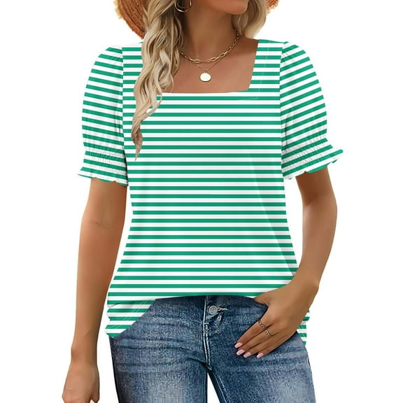 Blouses for Women Pleated Short Sleeve Tunic Tops Dressy Casual Summer Shirts Rollbacks,Mint Green,S
