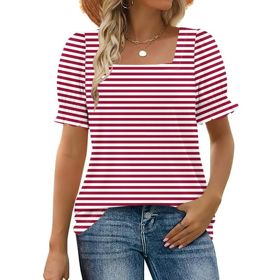 Blouses for Women Pleated Short Sleeve Tunic Tops Dressy Casual Summer Shirts Rollbacks,Red,L