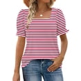 thumbnail image 1 of Blouses for Women Pleated Short Sleeve Tunic Tops Dressy Casual Summer Shirts Rollbacks,Red,S, 1 of 7