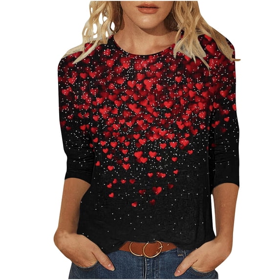 Blouses for Women Plus Size 3/4 Sleeve T-shirt Casual Day Printed Round Neck Pullover Tunic Tops