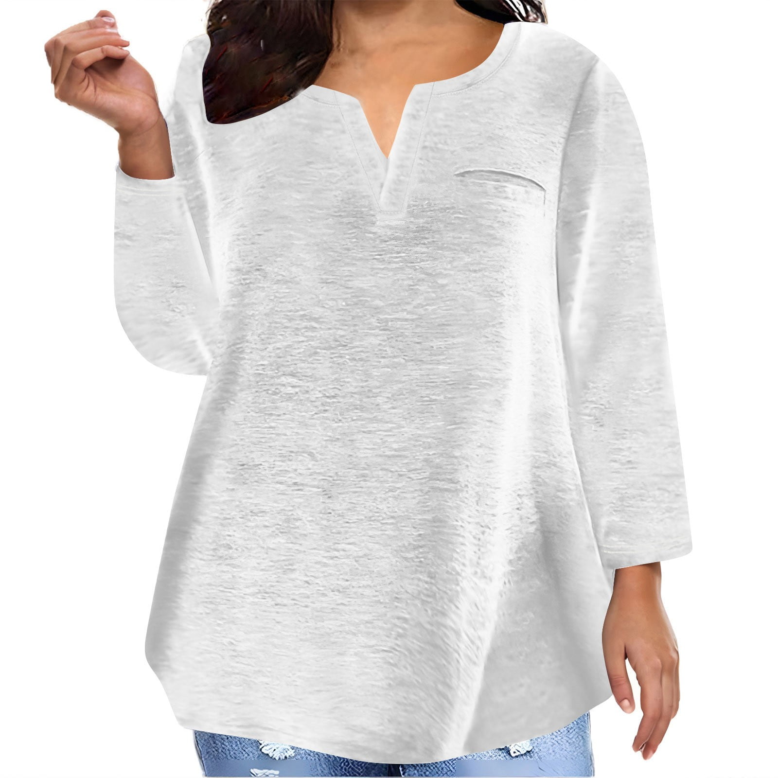 Yihaojia Boho Floral Blouse For Women - Plus Size V-Neck Long Sleeve Loose Tunic Top