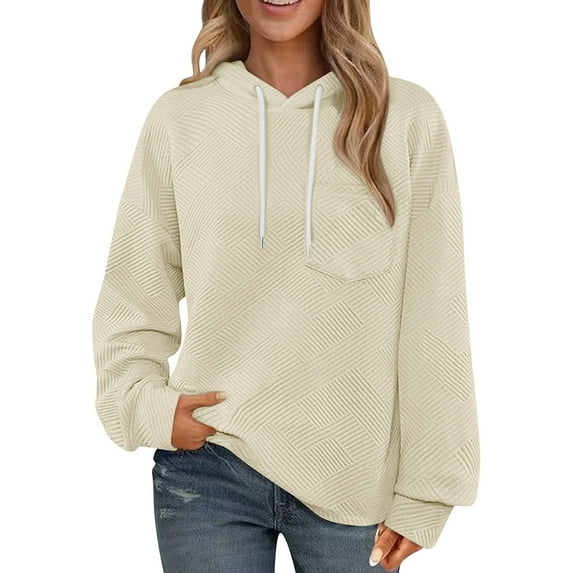 Blouses for Women Plus Size Women's Solid Color Drawstring Hooded Warm Pocket Hoodie Top, Fall Clothes