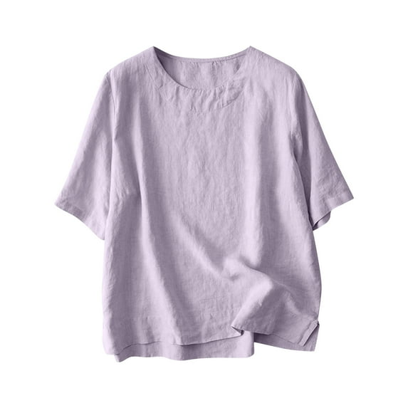 Blouses for Women Short Sleeve Casual Loose Polluer Solid Round Neck Tops Shirt