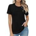 thumbnail image 1 of Blouses for Women Short Sleeve Dressy Casual Summer Tunic Tops with Pleats Crew Neck Cotton Blend Shirts (L, Black), 1 of 7