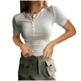 thumbnail image 1 of Blouses for Women Short Sleeve Fashion Summer V-Neck Solid Short Sleeve Casual Button Top Blouse Tops for Women Trendy White M, 1 of 6