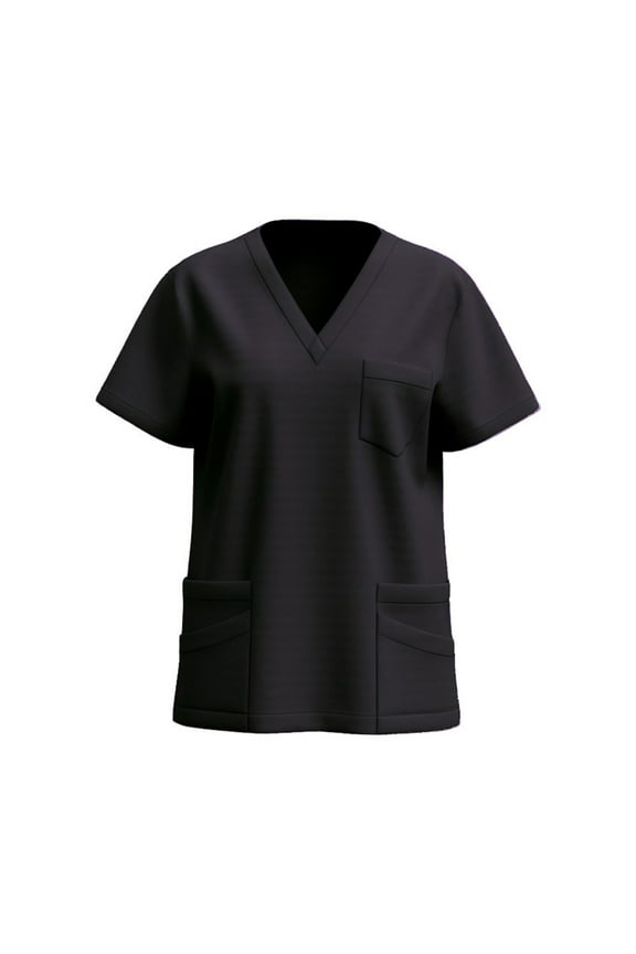 Blouses for Women Short Sleeve New V-neck Solid Color Short Sleeved T-shirt Nurse's Uniform Top and Worker's Uniform Tops for Women Trendy Black S