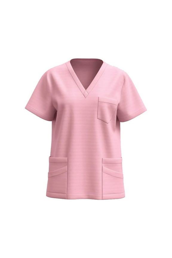 Blouses for Women Short Sleeve New V-neck Solid Color Short Sleeved T-shirt Nurse's Uniform Top and Worker's Uniform Tops for Women Trendy Pink S